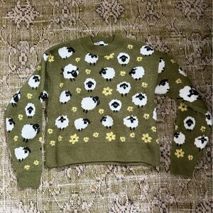 Zara Olive and Cream Knit Sweater